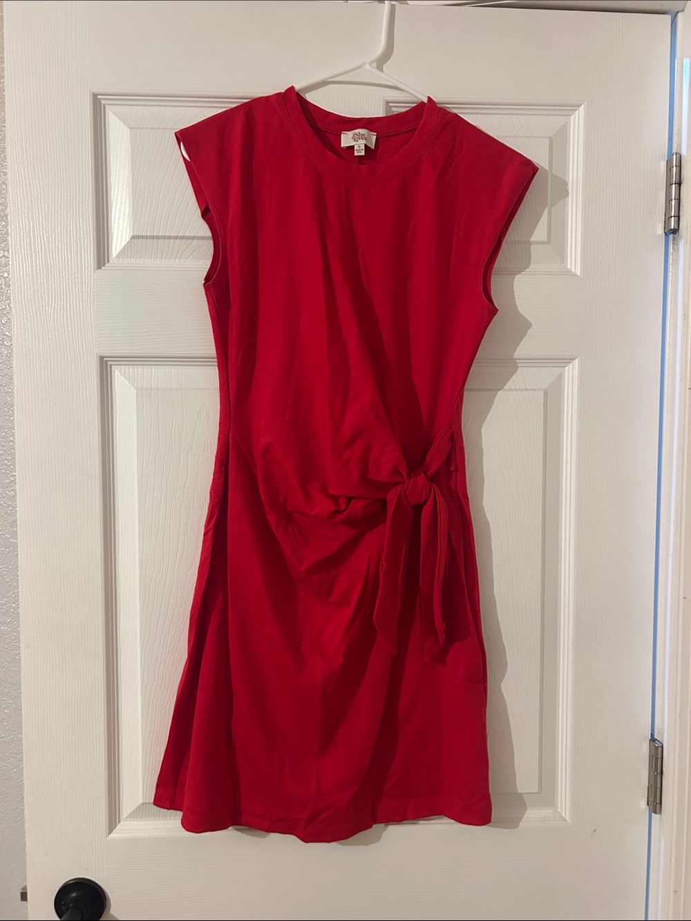 Red Tie-Waist Cap Sleeve Dress - Women